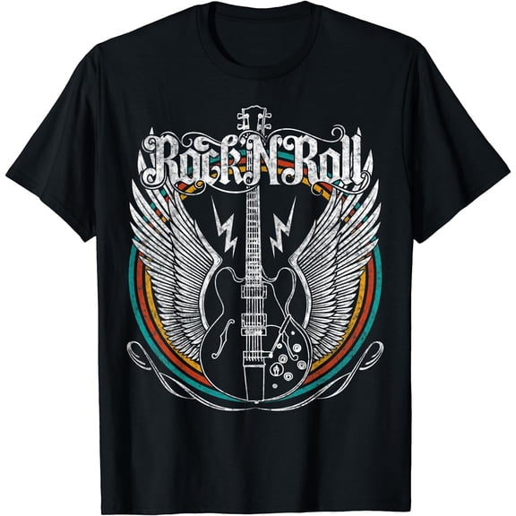 Vintage Retro Style Rock & Roll Guitar Wings Music T-Shirt
