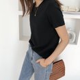 thumbnail image 3 of Maoww T-shirt Femme Été Col Rond Manches Courtes Couleur Unie Haut Décontracté, Noir, TTG, 3 of 7