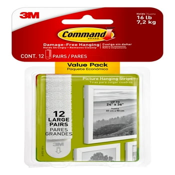Command Large Picture Hanging Strips, White, Damage Free Hanging, 12 Pairs