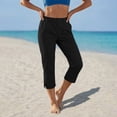 thumbnail image 3 of Bloomae Linen Capri Pants for Women Wide Leg Comfy Lightweight Casual Side Slit Summer Beach Elastic High Waist Capris Cropped Lounge Trousers with Pockets, 3 of 9