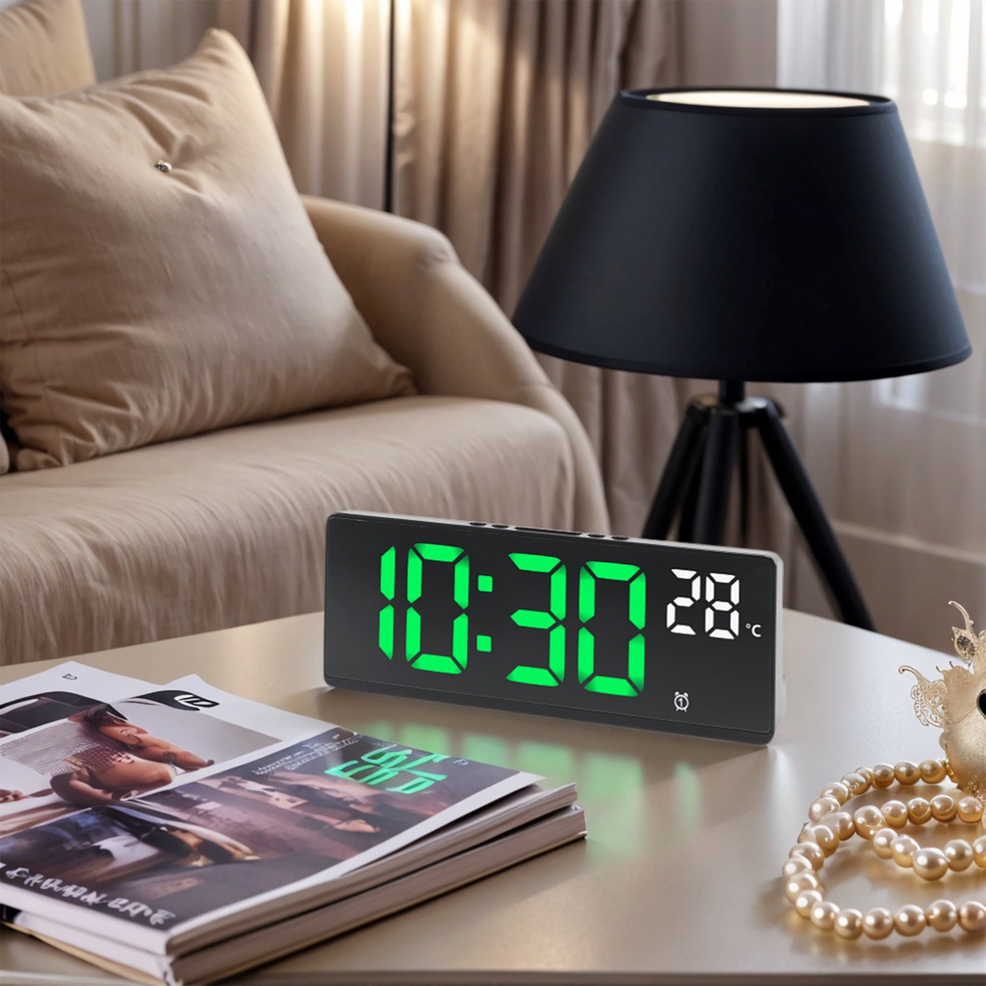 Unique Bargains Large LED Display Dual Alarms Green 6.8"L x 0.9"W x 2.6"H