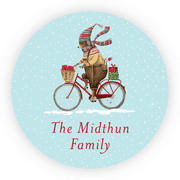 Personalized Holiday circular 1.75" Circular Seal Stickers - Biking Bear