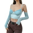 thumbnail image 2 of Sunloudy - Camiseta sin mangas para mujer, color sólido, espagueti, cuello en V, chaleco corto con media manga, camiseta base para mujeres adolescentes Sunloudy  moda, 2 of 7
