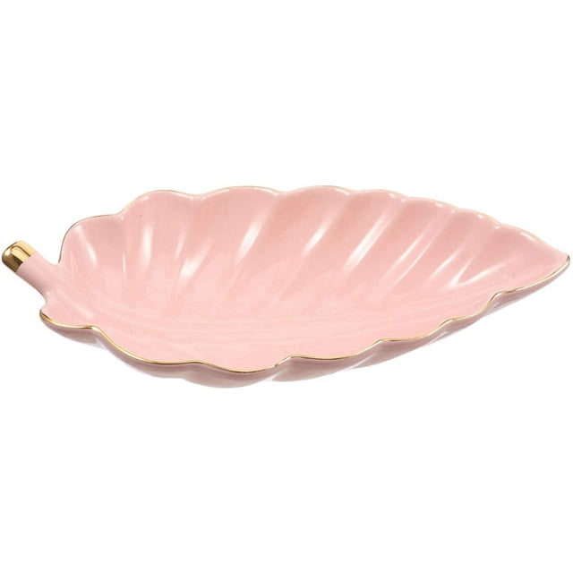 Cabilock Organizador de platos de joyería de cerámica con forma de hoja, bandeja decorativa para joyas, soporte para platos de almacenamiento, cuenco para anillos de tocador, decoración de llaves