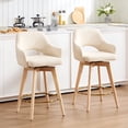 thumbnail image 2 of Zesthouse 26.8″ Swivel Counter Height Bar Stools Set of 2, Upholstered Linen Bar Stools with Back and Wood Legs, Mid Century Modern Barstool Island Chairs for Kitchen Counter, Beige, 2 of 11