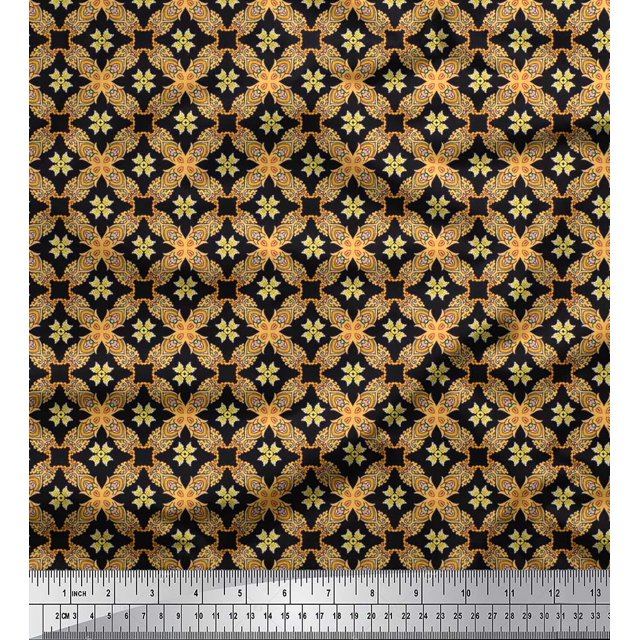 Soimoi Poly Georgette Fabric Check & Moroccan Ethnic Printed Fabric 1 Yard 52 Inch Wide