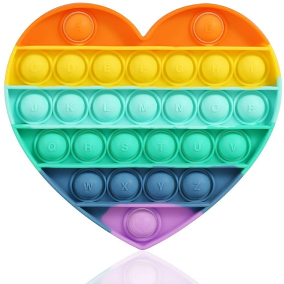 Rainbow Pop Son Jouet Sensoriel Push Fidget, Push Bubble Popping Silicone Jeu Jouet Anxiété et Stress Soulagement Matériel d'Apprentissage de l'Autisme pour les Enfants Enfants Adultes (Coeur Arc-en-Ciel 1-Pack)