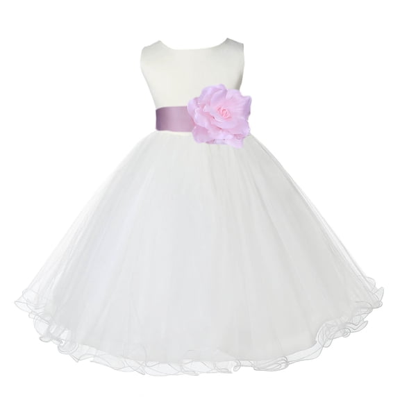 Ekidsbridal Satin Ivory Pink Tulle Rattail Edge Flower Girl Dresses for Communion Baptism Christening Gown Wedding Pageant 829S 6