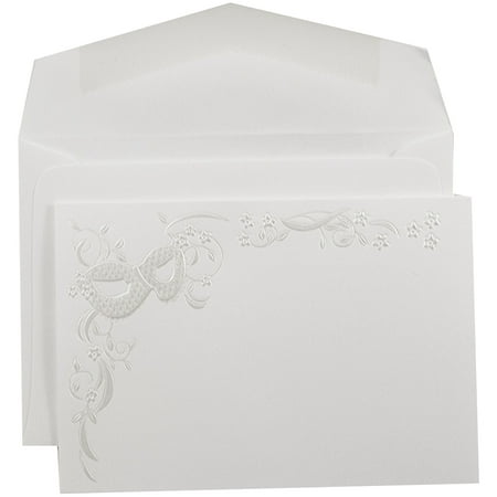 JAM Paper Wedding Invitations, Small (3-3/8" x 4-3/4"), White with Floral Mask Design, 100pk