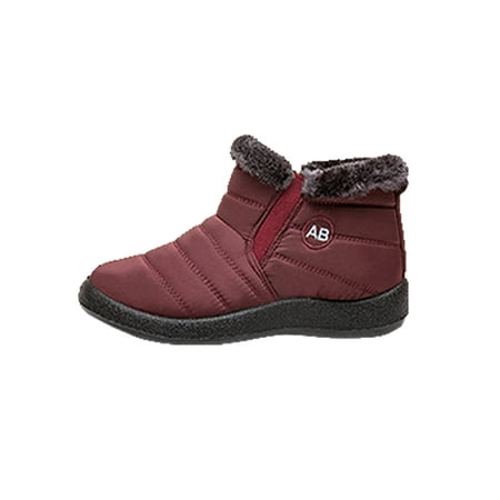 

Tenmix Ladies Winter Boot Plush Lined Warm Booties Comfort Snow Boots Faux Ankle Bootie Women Non-Slip Casual Walking Shoes Red 5.5