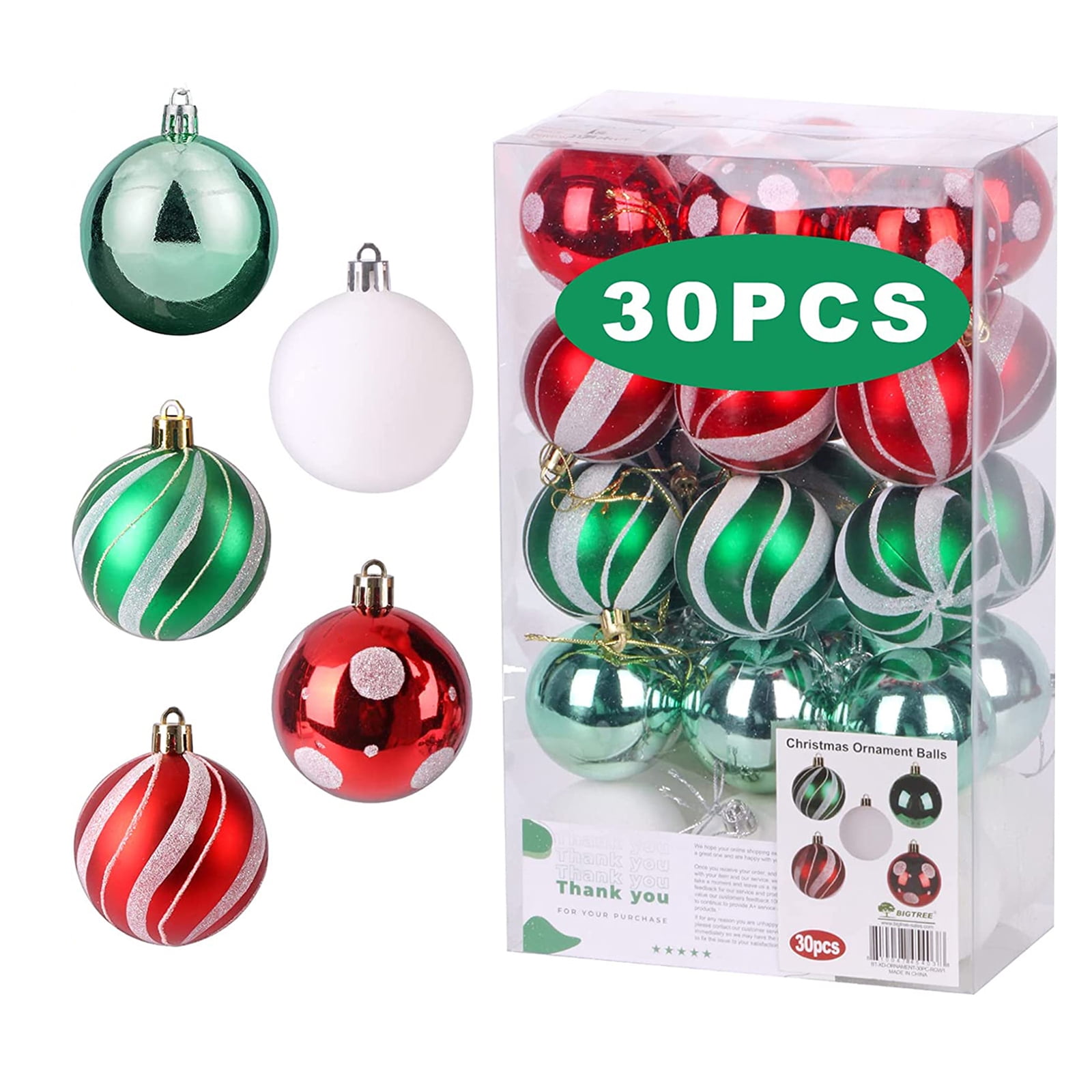 BIGTREE 30pcs Christmas Ball Ornaments Glitt Shatterproof xmas Tree Ball Decoration