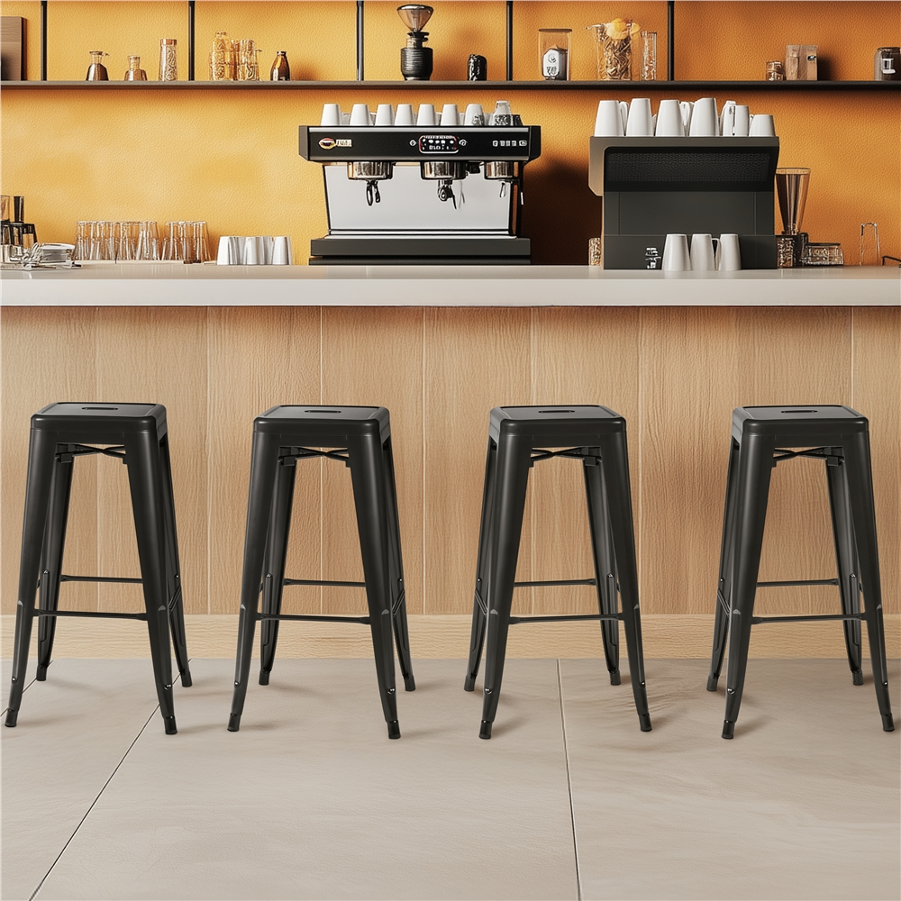 Alden Design 4pcs 30" Metal Stackable Backless Bar Stools, Black