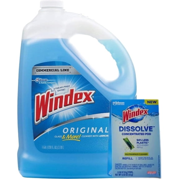 Windex 1 Gallon Refill, Glass Cleaner Refill 1 Gallon Original - With 1 Dissolve Pod - Makes 26oz