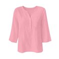 thumbnail image 7 of Hurxie 3/4 Length Sleeve Womens Tops Cotton Linen Shirts V Neck Loose Fit Casual Blouses Early Fall Fashion Clothes Pink,XL, 7 of 7