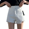 thumbnail image 5 of Pantalones cortos vaqueros negros de cintura alta para mujer, pantalones cortos holgados y finos con borde áspero y doble botón, novedad de verano 2023, 5 of 5