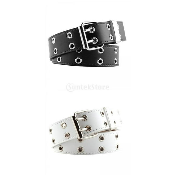 2x Women's Punk Belt Double Eyelet Leather Jeans Waist Strap