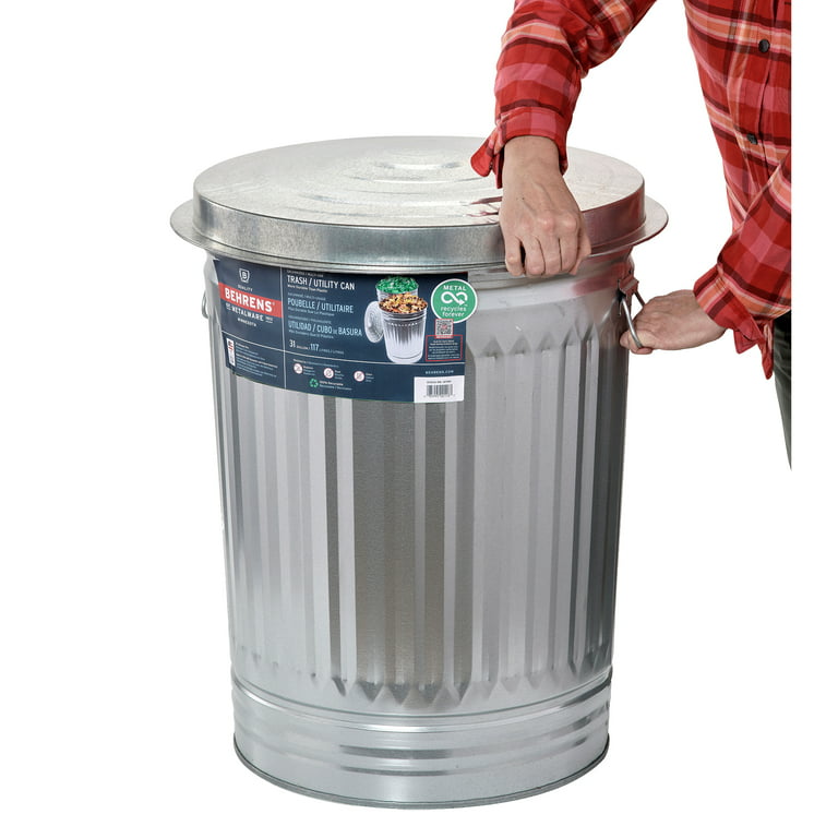 30 Gallon Metal Trash Can w/ Lid - (Available For Local Pick Up Only)