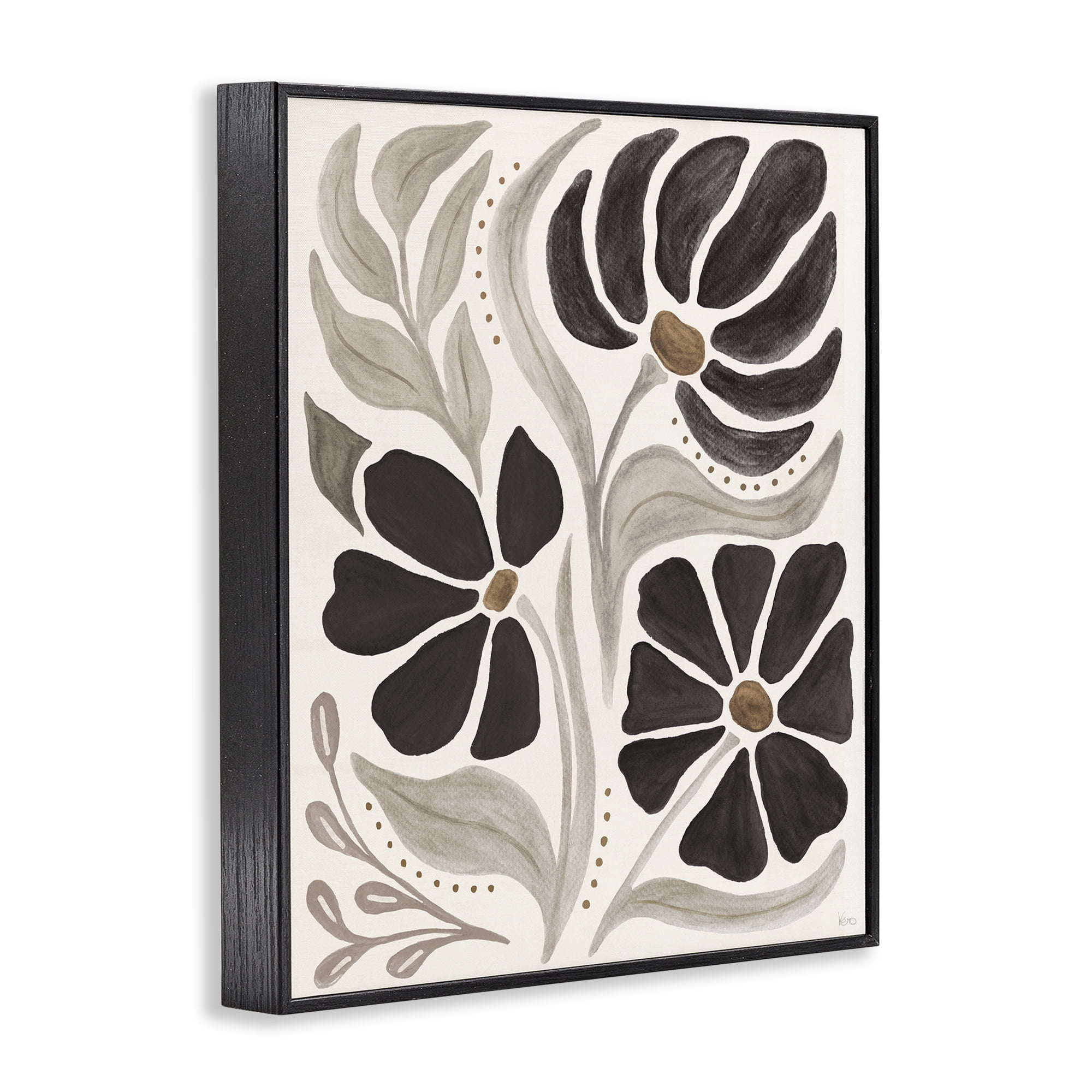 Stupell Industries Boho Curved Petals Botanical & Floral Painting Black Framed Art Print Wall Art, 11 x 14