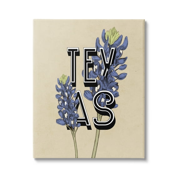 Stupell Industries Texas State Flower Bluebonnet Plant Sprigs Typography Graphic Art Gallery Wrapped Canvas Print Wall Art, Design by Daphne Polselli