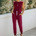 thumbnail image 2 of SELONE Dressy Jumpsuits for Women Pants Sleeveless Sleeveless Ladies Travel Comfortable 2023 Vacation Fancy Jumpsuits for Women Womens Jumpers and Rompers Casual Fashion Solid Color Drawstring Wine L, 2 of 8