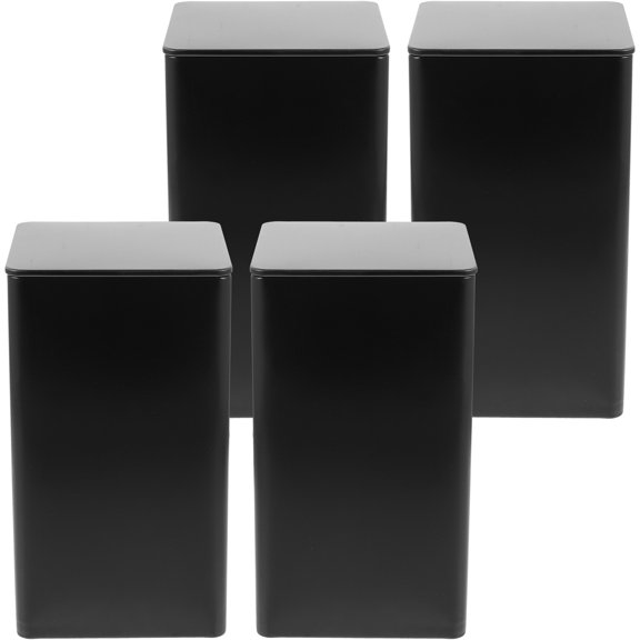 Luxshiny Set of 4 Black Tinplate Storage Boxes for Kitchen, Coffee, Tea, Sugar, Home Organization