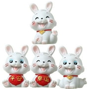 4 Pcs Dining Table Decor Dinner Rabbit Doll Ornament Bobblehead Toys Cars Cake Decorations Chinese New Year Lucky Figurine