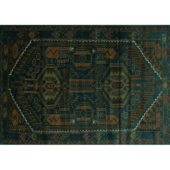 Ahgly Company Indoor Rectangle Persian Turquoise Blue Traditional Area Rugs, 5' x 8'
