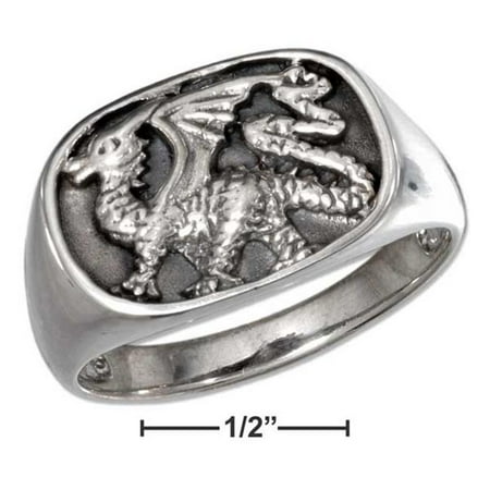 Plum Island Silver SR-3028-10 Sterling Silver Mens Oval Dragon Ring - Size 10