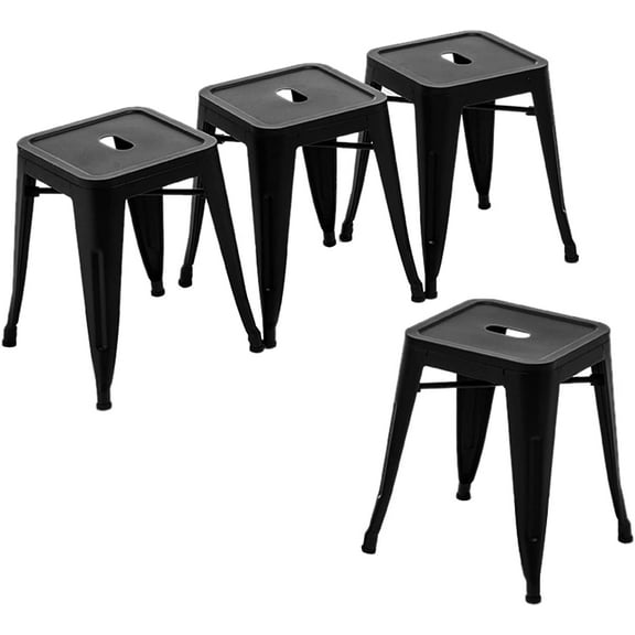 Andeworld 18" Modern Industrial Metal Stools Classroom Stools Stackable Dining Chair Kids Short Stools Set of 4, Black]
