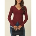thumbnail image 2 of Women's Long Sleeve V Neck Criss Cross Sweater Casual Fall Outfits S Red, 2 of 6
