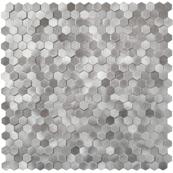 KASARO 10-Sheet Kitchen Tiles, Peel and Stick Backsplash Hexagon Metal Mosaic Tiles, Decorative 3D Self Adhesive Wall Tiles for Living Room, Bathroom, Fireplace, 12”x12”, Silver