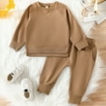 thumbnail image 2 of TOWED22 Toddler Baby Boy Fall Outfit Contrast Color Sweatshirt Tops with Elastic Waist Pants Cute Infant Newborn Winter Clothes(Brown,3-6 M), 2 of 5