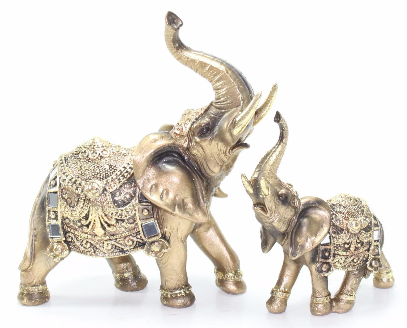 Set Of 2 Gold Elephant Ornaments Home Deco Gift 