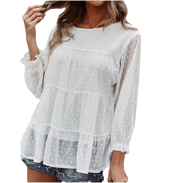 Tops de empalme de manga larga con cuello redondo de Color sólido informales de verano a la moda para mujer Pompotops gfhjh10035
