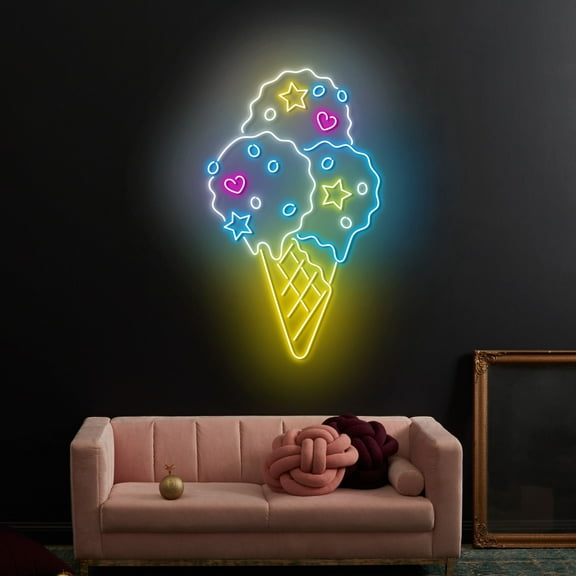 Craftnamesign Ice Cream Neon Light, Ice Cream Shop LED Light Sign, Gelato Wall Decor