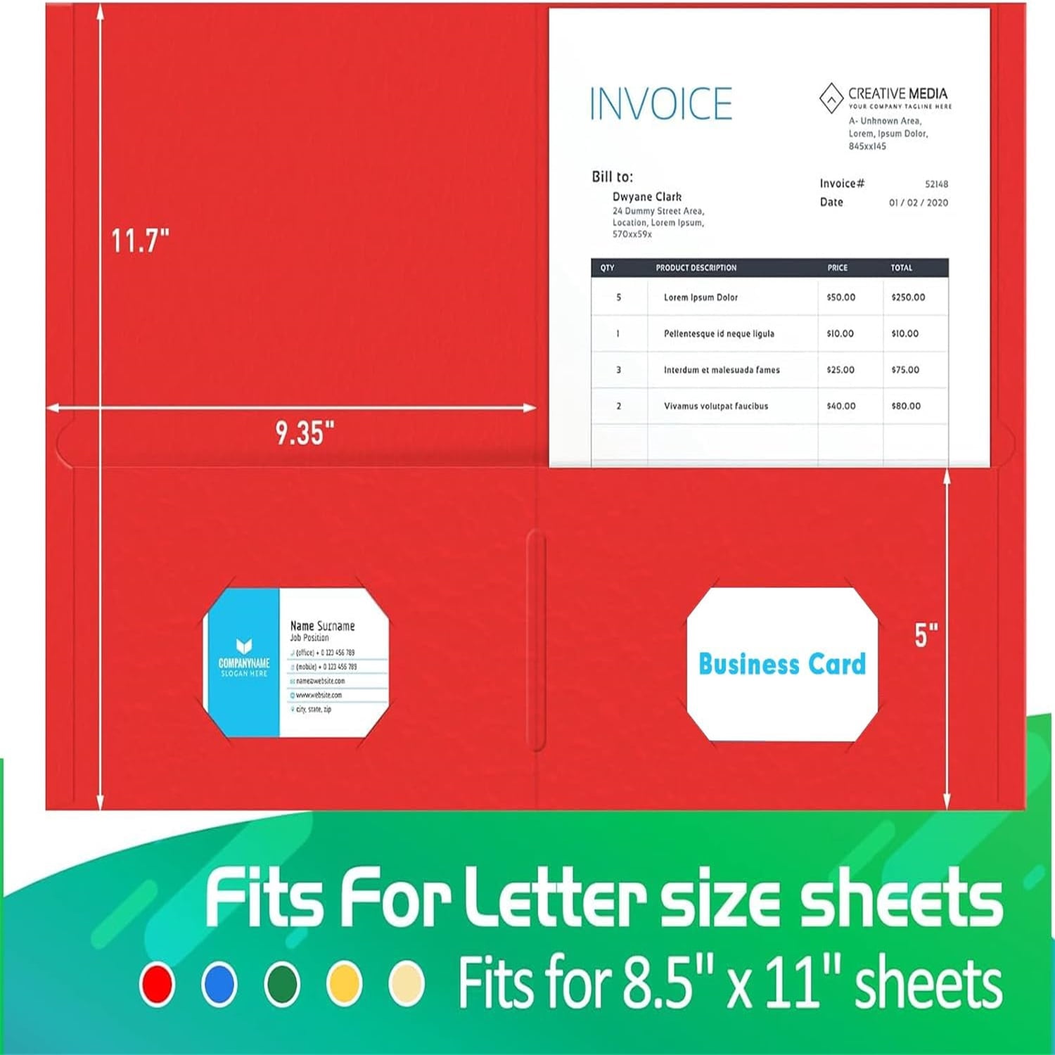 125 Pack 2 Pocket Folders with Business Card Slot, Letter Size Paper Folders Designed for Office and Classroom Use, Assorted 5 Colors