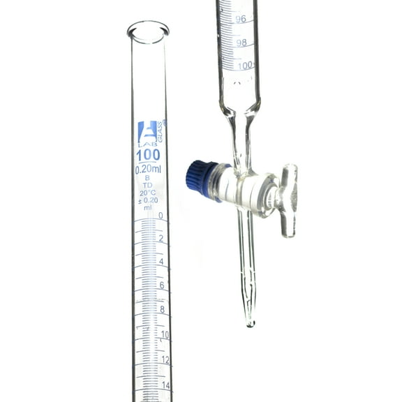 Class B 100mL Borosilicate Burette - 0.2mL Graduations - 0.2mL Tolerance - Glass Key (Smooth)  Stopcock - 30.5" Tall