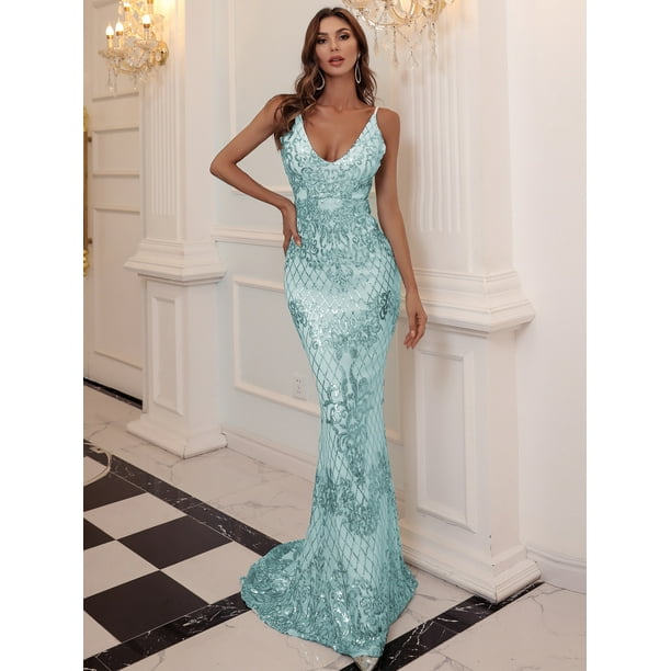 Women S Mermaid Hem Backless Sequin Prom Dress w Walmart Com