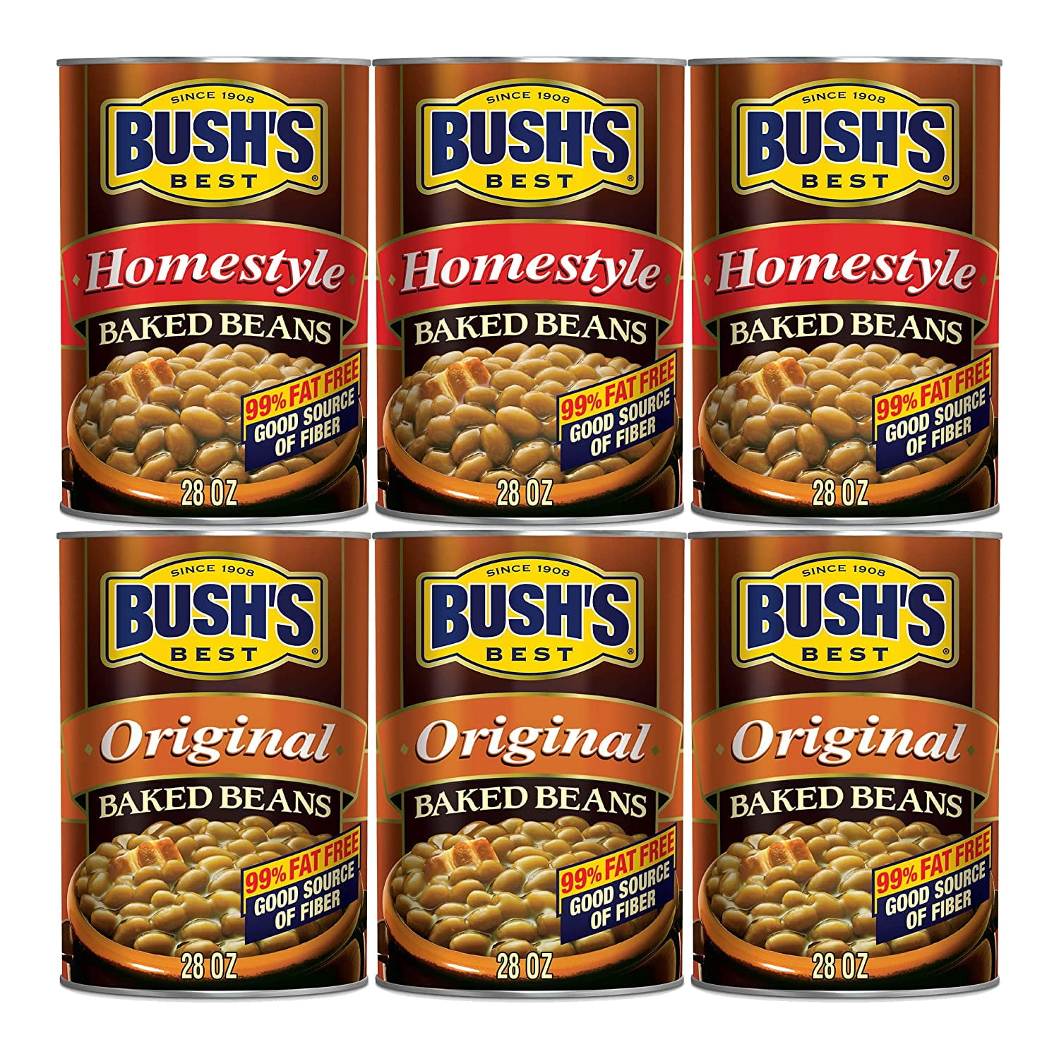Bush's Best Baked Beans 28 Oz Variety Pack, 3 Homestyle, 3 Original, 1
