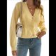 thumbnail image 2 of Suéter Cárdigan de Otoño para Mujer, Tendencia de Moda, Top de Larga, Chaqueta Informal, Suéter con Botones para Vacaciones. Amarillo XL, 2 of 8