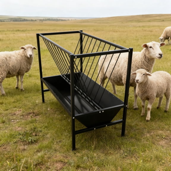 Pasture Hay Feeder 70 Gallon, 2-in-1 Livestock Feeding Trough with 25 Gallon Feed Pan, Metal Livestock Feeder Rack, Pasture Feeder for Farmyards, Rural Properties, Pasture Lands