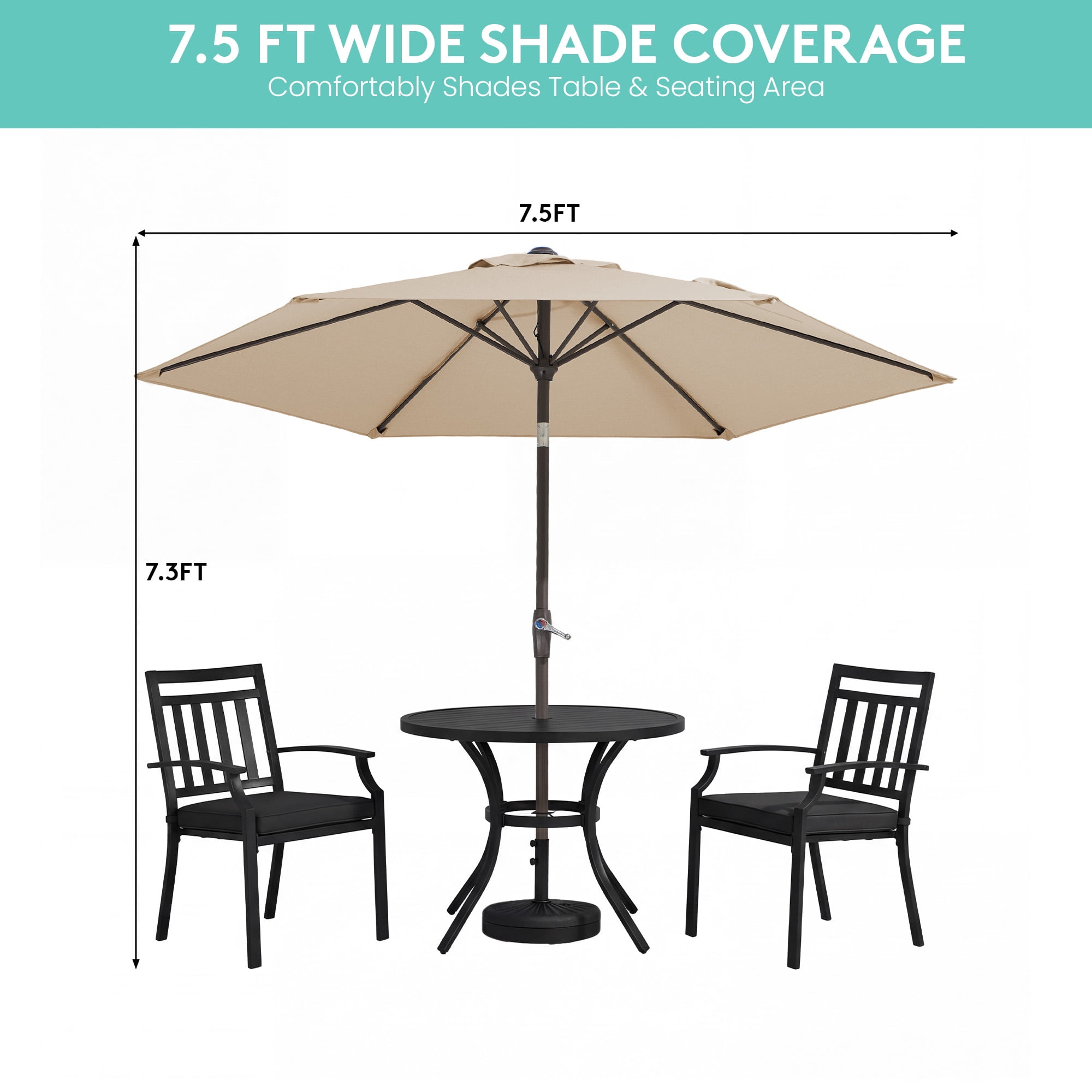 Napwant 7.5ft Patio Umbrella, 6 Sturdy Ribs Outdoor Table Umbrella with Push-Button Tilt & Crank for Garden, Deck, and Pool Beige