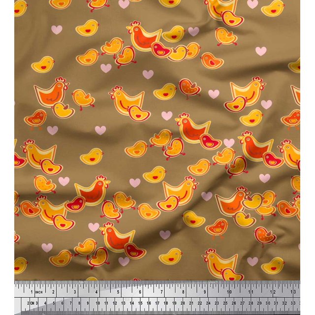 Soimoi Velvet Fabric Heart,Hen & Chick Cartoon Printed Craft Fabric by The Yard 58 Inch Wide