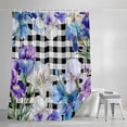 thumbnail image 4 of Spring Floral Shower Curtain, 48" x 72", Watercolors Purple Blue Iris Flowers Black Plaid Waterproof Bathroom Curtain Washable Shower Curtain Set with 12 Hooks, 4 of 9