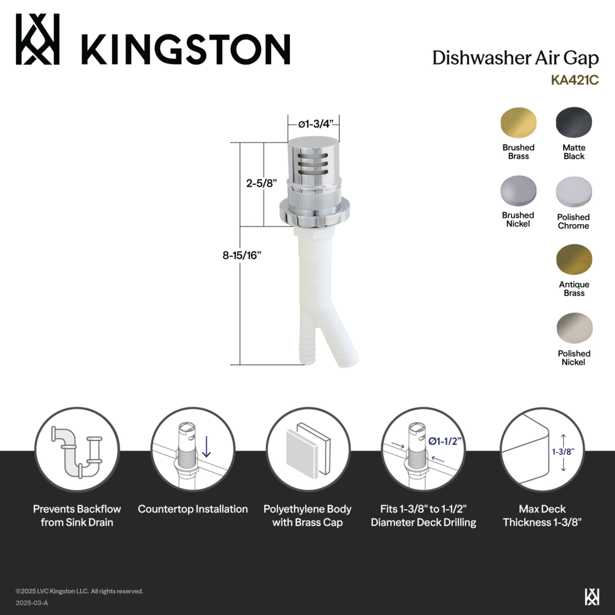 Kingston Brass KA421AB Trimscape Dishwasher Air Gap, Antique Brass