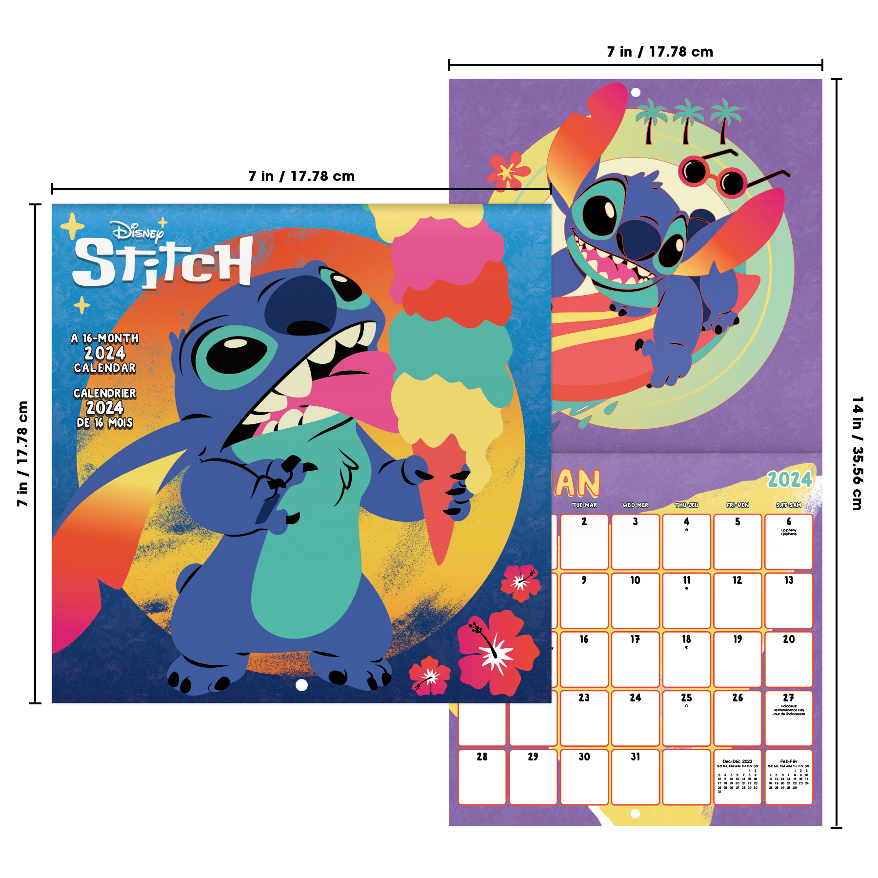 Trends International 2024 Disney Lilo & Stitch Mini Wall Calendar & Push Pins & Push Pins