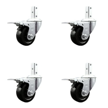 3 Inch Hard Rubber Wheel Swivel 3/4 Inch Square Stem Caster Set Total Lock Brake