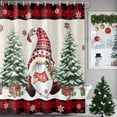 thumbnail image 3 of Christmas Dwarf Shower Curtain, 48" x 72", Winter Snowflakes Xmas Trees Vintage Plaid Waterproof Bathroom Curtain Washable Shower Curtain Set with 12 Hooks, 3 of 6
