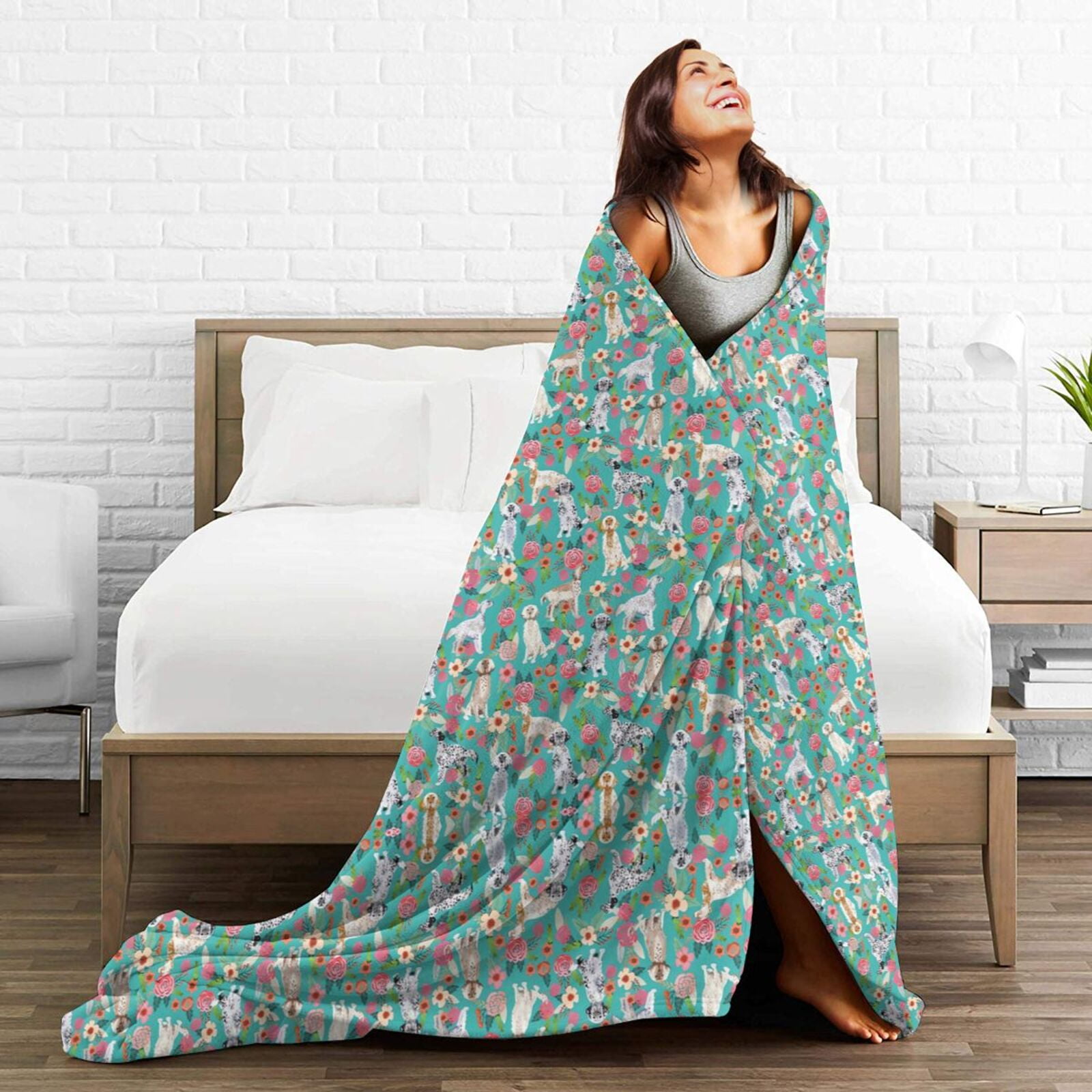Wijzvio English Setter Dogs Lovers Flower Floral Throw Blanket Soft Fuzzy Fleece Blanket For Couch Bed Living Room Decoration 60"X50"