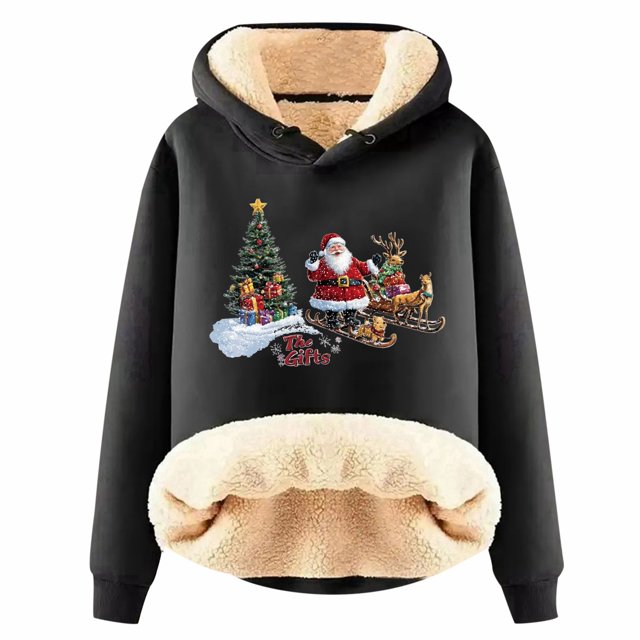 WILLBEST Sudadera para Mujer Womens Casual Plus Velvet Christmas Series Printed Long Sleeve Hooded Sweatshirt X-Grande
